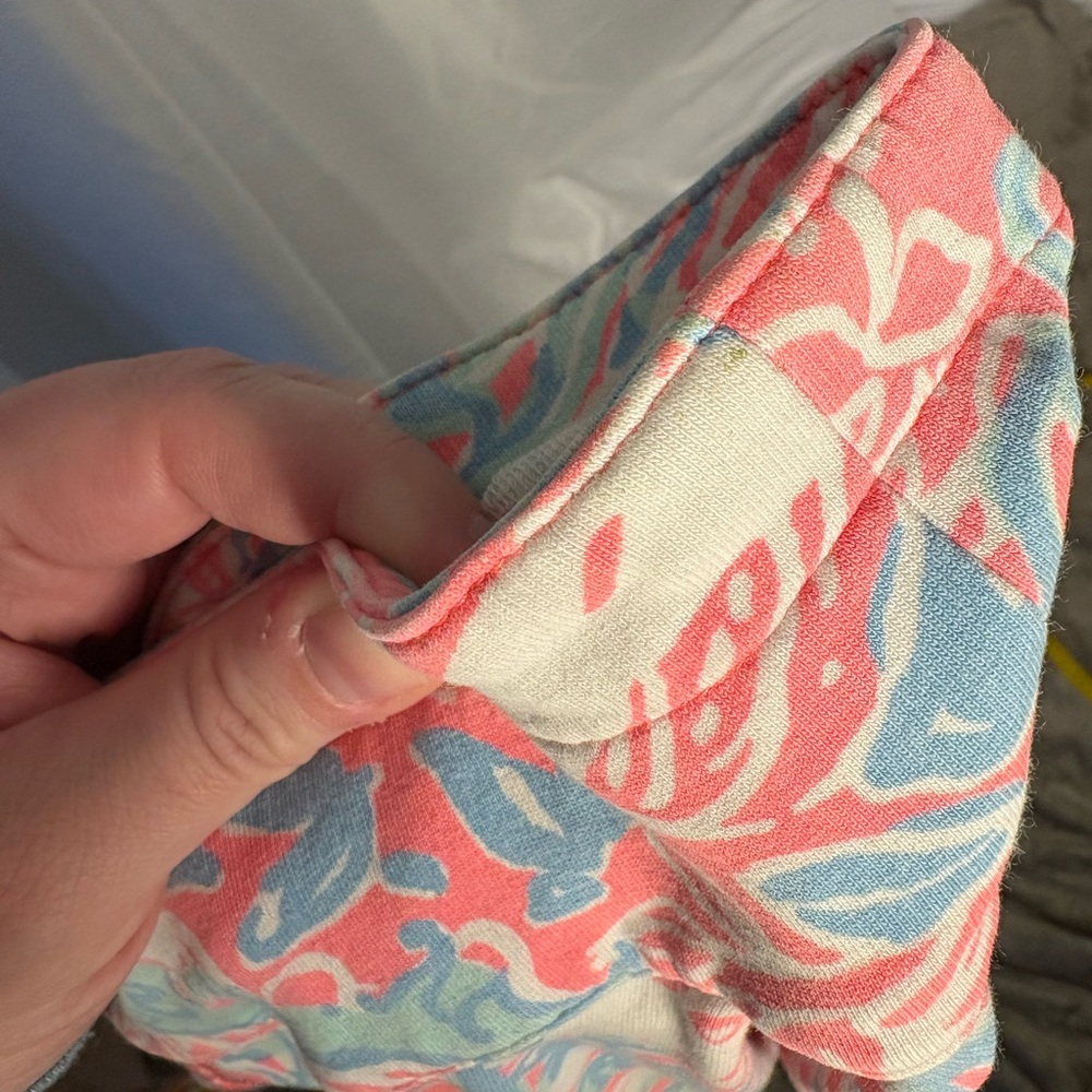 Lilly Pulitzer Coral & Aqua Floral Half-Zip Pullover Palm Tree Zip Detail Sz XS - Picture 8 of 8